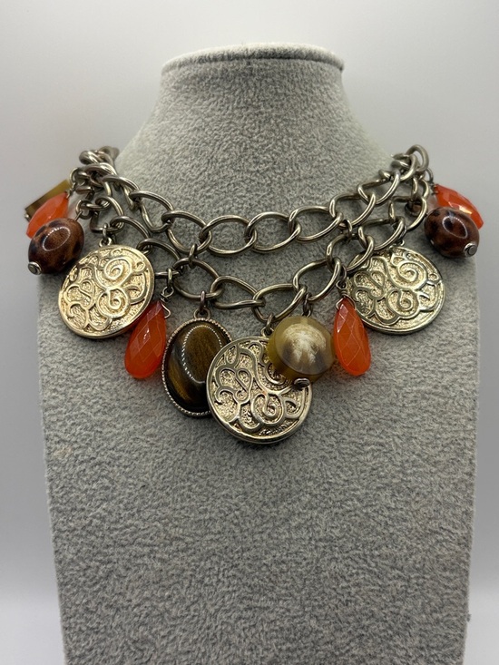 New York & Company Jewelry - New York & Company Gold-Tone Multi-Charm Necklace Tigers Eye Brown Vintage